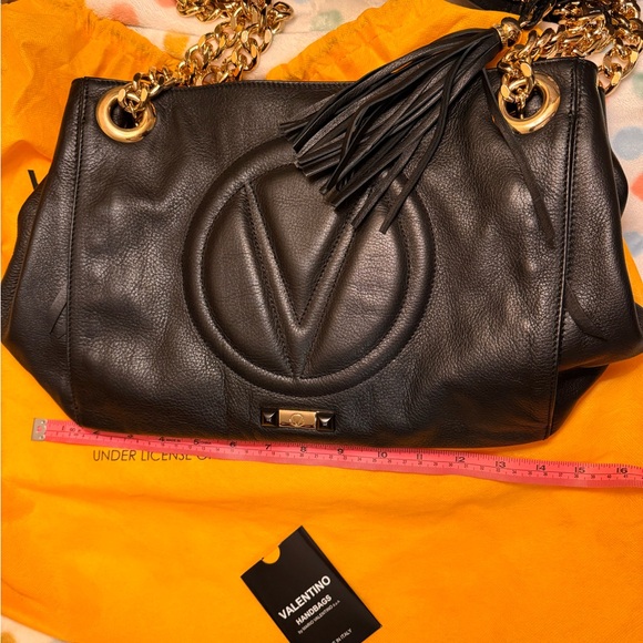 Valentino Black Leather Shoulder Bag with Gold Chain